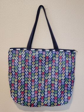 Like New Vintage LeSportsac Go Go Navy Tote Multicolor Heart Y2K